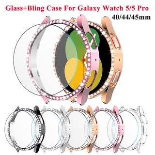 เคสหน้าปัดนาฬิกาข้อมือ PC ประดับเพชร กันน้ํา สําหรับ Samsung Galaxy Watch 5 Pro Case 45 มม. 40 มม. 44 มม. 4 Classic 42 มม. 46 มม.
