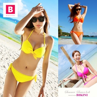 BikiniFC🧸  (S,M,L) มี5สี บิกินี่ ชุดว่ายน้ำทูพีซ สีคัลเลอร์ฟูล ผูกคอผูกหลัง บรามีฟองน้ำเสริม กางเกงเอวต่ำ (SB177)