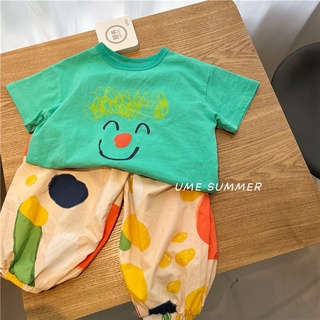 [Babycat] พร้อมส่ง ขายดี เสื้อยืดแขนสั้น พิมพ์ลายกราฟฟิติหน้ายิ้มน่ารัก หลากสี สไตล์เกาหลี ญี่ปุ่น กันยุง สําหรับเด็กผู้ชาย ผู้หญิง