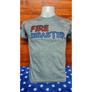 เสื้อยืด #บรรเทาภัยเฉพาะกิจ​© Fire Disaster เสื้อยืดแขนสั้นสไตล์​วินเทจ​ สีเทาท๊อปดรายเข้ม