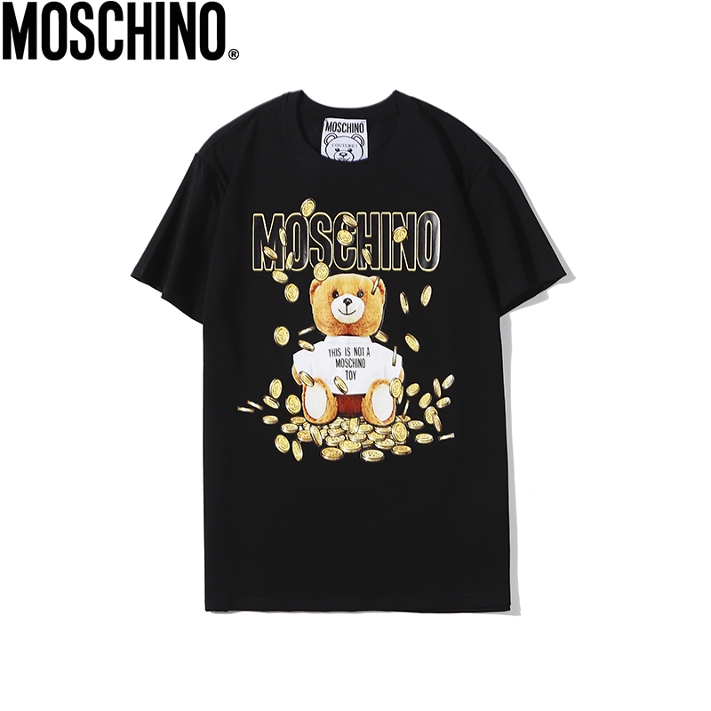 เสื้อยืดสีขาวmoschino-เสื้อยืดคอก-ลมแขนสั้นผ้าฝ้าย-unisex