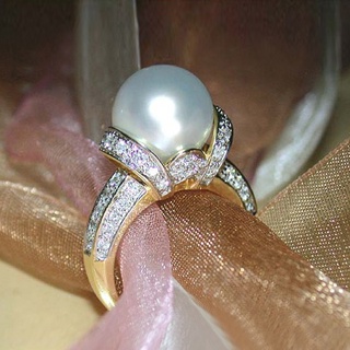 แหวนแต่งงาน เงินแท้ 925 100% ประดับมุกเทียม สีทอง หรูหรา โรแมนติก แวววาว เครื่องประดับแฟชั่น สําหรับผู้หญิง งานปาร์ตี้ พิธีสมรส