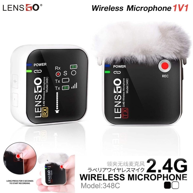 lensgo-lavalier-wireless-microphone-2-4g-348c-1v1-1ตัวรับ-1ตัวส่ง-รับประกันศูนย์ไทย