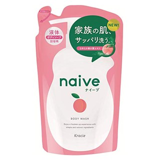 KRACIE NAIVE ครีมอาบน้ำ นาอีฟ บอดี้ วอช สูตรสารสกัดใบพีช ปราศจากซิลิโคน ชนิดถุงรีฟิล ชุดละ 3 ถุง ถุงละ 380 มิลลิลิตร