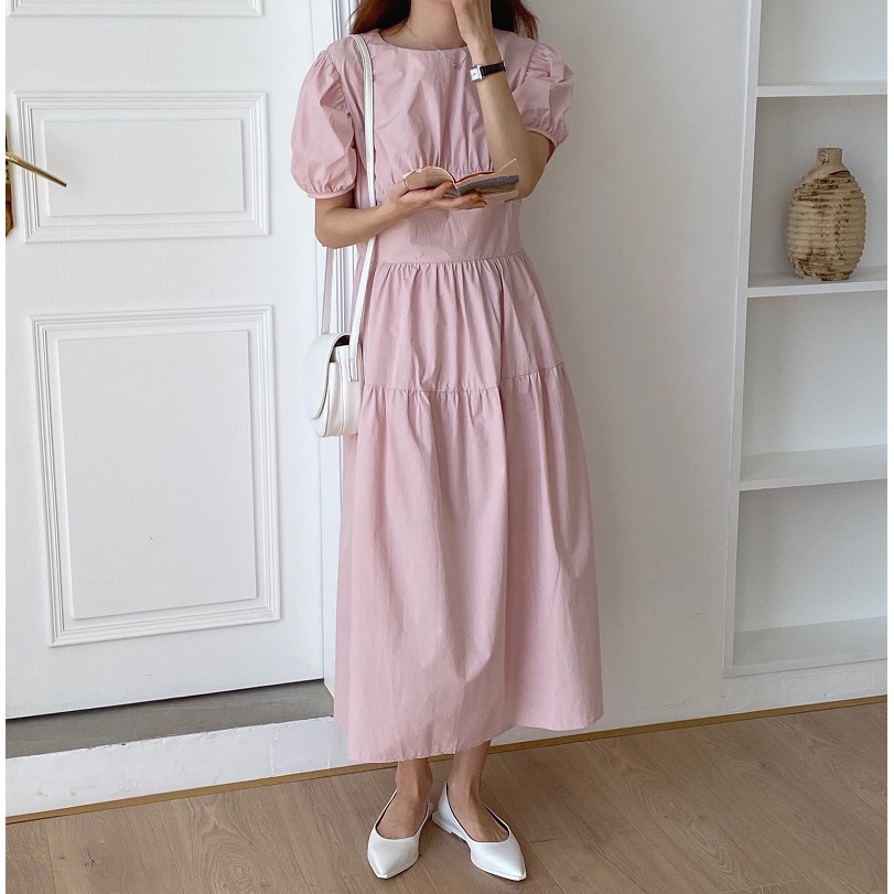 chuuchop-พร้อมส่ง-c2115-baby-pink-dress-ชุดเดรสยาวสีชมพู