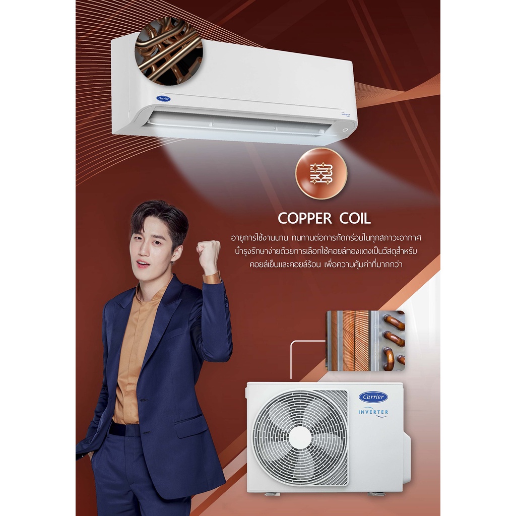 ภาพหน้าปกสินค้าแอร์บ้าน แอร์ติดผนัง แคเรียร์ Carrier Copper 10 TVDA อินเวอร์เตอร์ Inverter 42TVDA ราคาพร้อมติดตั้งฟรี น้ำยา R32 จากร้าน coolairengineering บน Shopee