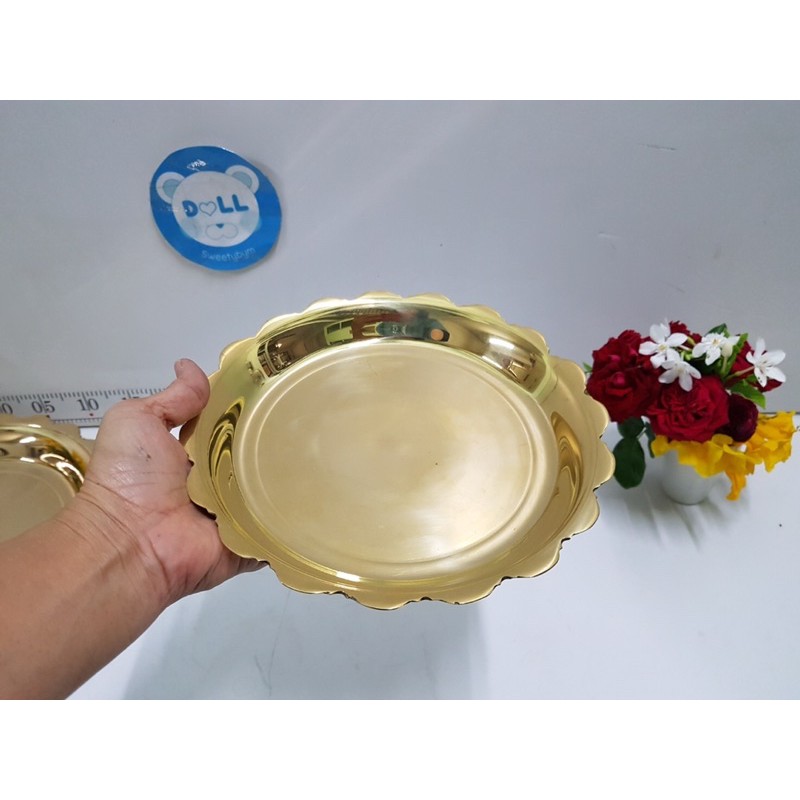 brass-byfa-f1088-ถาดทองเหลือง-9-ถาดหล่อใหม่-งานเรียบแวววาว-ขอบถาดหยักพริ้ว-ขนาด-9-นิ้ว-งานหล่อ-น้ำหนักดี-ทองเหลือง