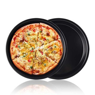 Non Stick Pizza Pan 10นิ้ว  อุปกรณ์ ถาดอบพิซซ่า อบขนม เคลือบผิว ไม่ติดกระทะ เทฟล่อน ขนาด10 นิ้ว ก้นถาดลึก 1นิ้ว(1ถาด)