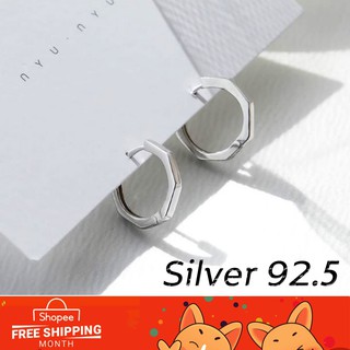 (เงินแท้92.5)ต่างหูห่วง ทรง6เหลี่ยม ห่วงเงินแท้ silver925