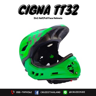 หมวกกันกระเเทก ซิกน่า เต็มใบแบบถอดได้ NEW-FullFace Helmet TT-32 Black/Green