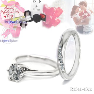 Finejewelthai-แหวนคู่-แหวนเพชรCZ-แหวนเงินแท้-Couple-Diamond CZ-Silver-Ring - Valentine Gift93