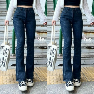 2NaraJeans กางเกงยีนส์ ขาม้า เอวสูง วินเทจ ยีนส์ผู้หญิง ผ้ายีนส์ยืด สีมิทไนท์