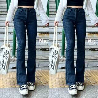 2NaraJeans กางเกงยีนส์ ขาม้า เอวสูง วินเทจ ยีนส์ผู้หญิง ผ้ายีนส์ยืด สีมิทไนท์