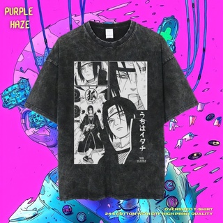 เสื้อยืด ขนาดใหญ่ พิมพ์ลาย Haze Uchiha Itachi สีม่วง | หินล้างทําความสะอาด | เสื้อยืด ลายการ์ตูนนารูโตะ | เสื้อยืด