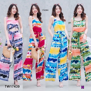 TW17439 Set 2 ชิ้น เสื้อแขนกุดมัดย้อม+กางเกงขายาวผูกโบว์