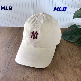 หมวก MLB Cap เบจ 🏷🏷โลโก้ NY ตรงกลาง อันเล็ก สีแดงก่ำ / แดง แชมเปญ 🍷