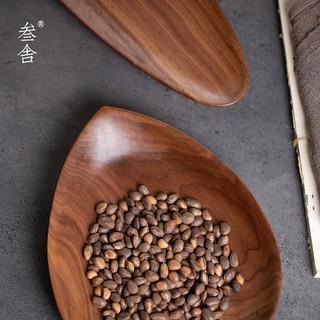 จานผลไม้❇❇Sanshe Black Walnut Solid Wood Dessert Snack Plate ไม้ผลไม้จานถาดผลไม้อบแห้งผลไม้ญี่ปุ่น D2