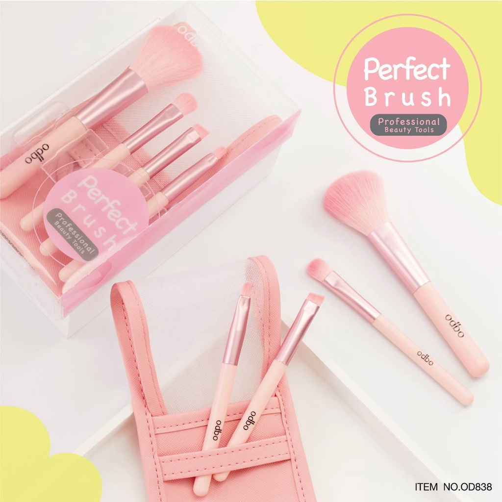 od838-odbo-perfect-brush-โอดีบีโอ-เพอร์เฟค-บรัช-ชุดแปรงแต่งหน้า-4-ชิ้น-พร้อมกระเป๋าสีพาสเทลสุดคิ้ว