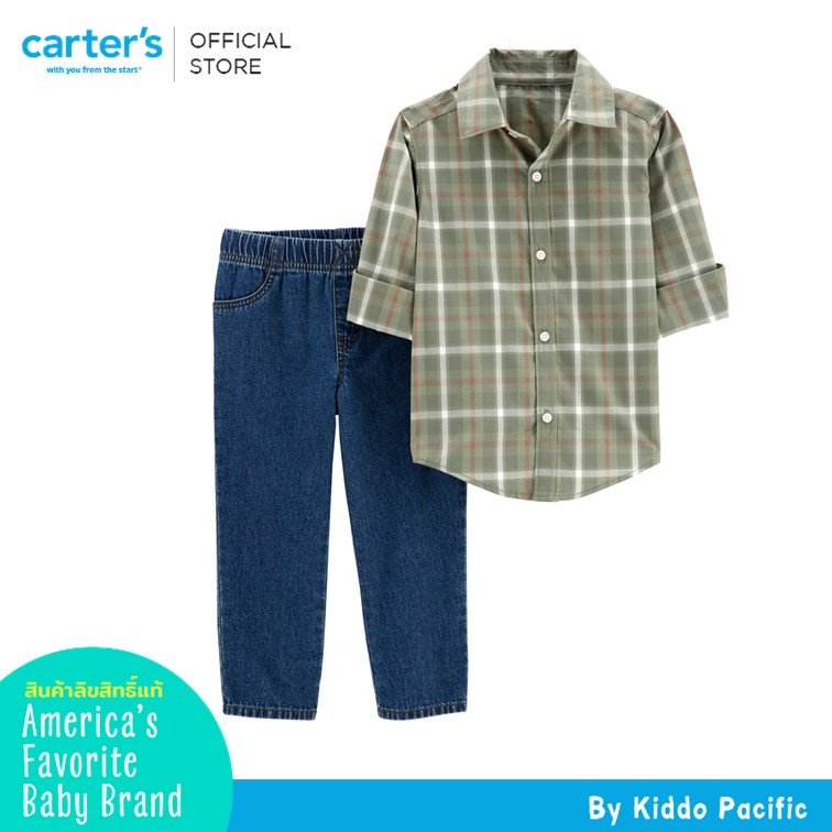 carters-short-sleeve-pants-2pc-green-plaid-l9-คาร์เตอร์เสื้อผ้าชุดเซท-2-ชิ้น