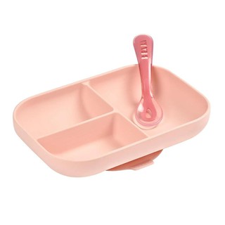 Diet products SILICONE COMPARTMENT PLATE SET BEABA 3-COMPARTMENT PINK 2PCS/SET Mother and child products Home use ผลิตภั