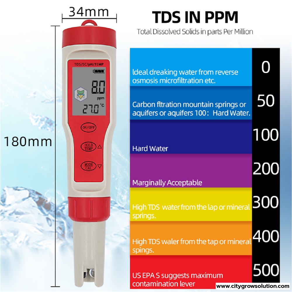 เครื่องวัดค่านํ้า-4in1-ph-meter-มีไฟในตัว-blacklight-วัดค่ากรด-ด่าง-ph-tds-ec-temp-แถมฟรีผงคาริเบท-calibrate-ph-buffer