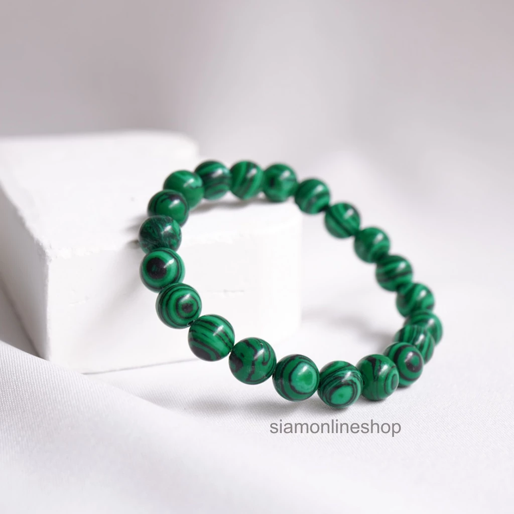 MALACHITE หินมาลาไคต์ เลือกขนาดเม็ดหินได้ (4-16 มม.) หินแห่งการเดินทาง สร้อยข้อมือหินแท้ https://wayoza.com