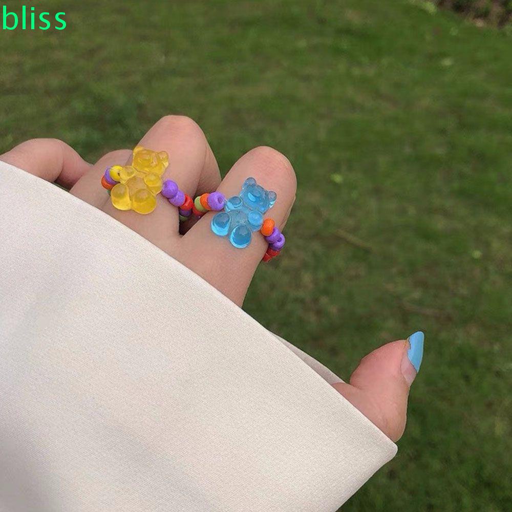 bliss-แหวนนิ้วมือรูปหมีสไตล์เกาหลี-2021-เครื่องประดับแฟชั่นเกาหลีหลากสี
