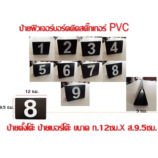 ป้ายเบอร์โต๊ะ อาหารผลิตจากแผ่นฟิวเจอร์บอร์ดความหนา 3 มม. ติดสติ๊กเกอร์กันน้ำ อย่างดี