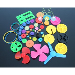 พร้อมส่ง-Colorful DIY 55 kinds of plastic gears package, Gearbox toy car motor DIY gears