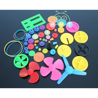 พร้อมส่ง-Colorful DIY 55 kinds of plastic gears package, Gearbox toy car motor DIY gears