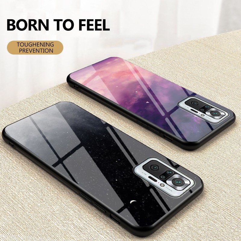 เคสโทรศัพท์กระจกคู่ทาสีfor-xiaomi-redmi-note-10-pro-note10-4g-galaxy-starry-sky-case-tempered-glass-soft-silicone-frame-hard-marble-phone-cover-tpu-soft-edge-phone-case