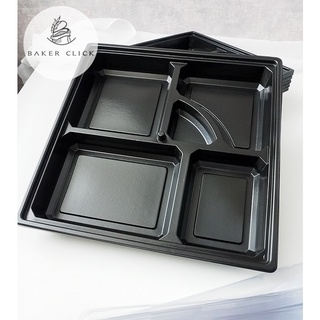 กล่อง OISHI  pp 5 ช่อง สีดำ พร้อมฝาใส pet 1แพ็ค/25ชุด กล่องใส่อาหาร กล่องเบนโตะ