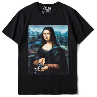 เสื้อยืดผ้าฝ้ายฮิปฮอปสเก็ตบอร์ด Mona Lisa Revolverสามารถปรับแต่งได้