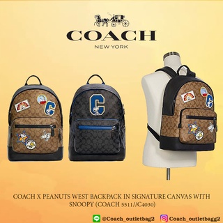 Coach C4030 X Peanuts West Backpack In Signature Canvas With Varsity Patches