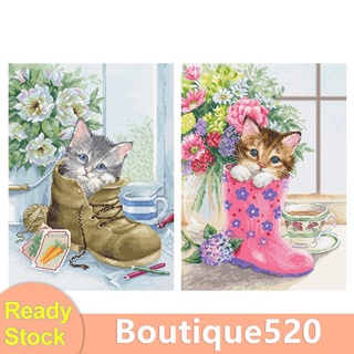 Bou【Stock】ชุดเย็บปักถักร้อยลายแมว 11CT สําหรับตกแต่งผนังบ้าน