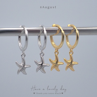 8August ต่างหูเงินแท้ Starfish Hoop Earrings S925 ต่างหูห่วง รูปปลาดาว  (A12)