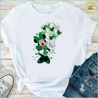 เสื้อยืด พิมพ์ลาย Disney Happy St Patricks Day Mickey Minnie Shamrock สําหรับผู้ชายS-5XL