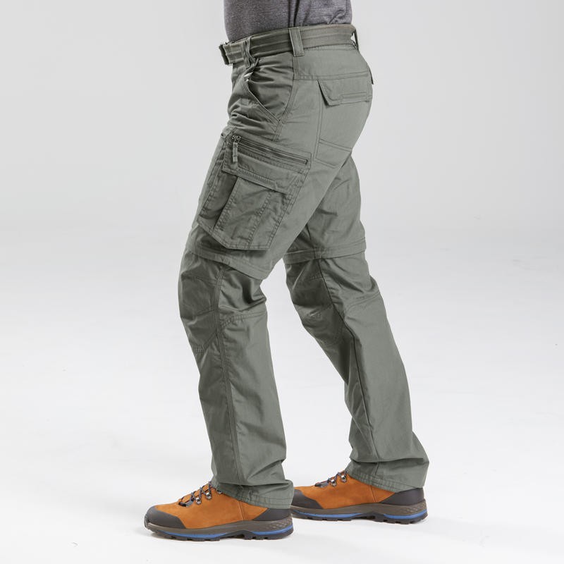 ใหม่-กางเกงขายาว-แบบถอดขาได้-สำหรับผู้ชาย-forclaz-รุ่น-travel-100-สีเทา-ผ้าฝ้ายอินทรีย์
