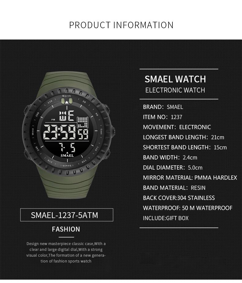 ภาพที่ให้รายละเอียดเกี่ยวกับ Smael นาฬิกาข้อมือดิจิทัล มีไฟ LED กันน้ํา สไตล์สปอร์ต แฟชั่นสําหรับผู้ชาย