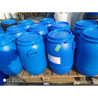 ถังพลาสติกสีฟ้า 40 ลิตร ถังน้ำ ถังขยะ ถังหมัก ทรงโอ่ง พร้อมฝาปิด+สายรัดอย่างดี ขนาด 27*55  ซม.