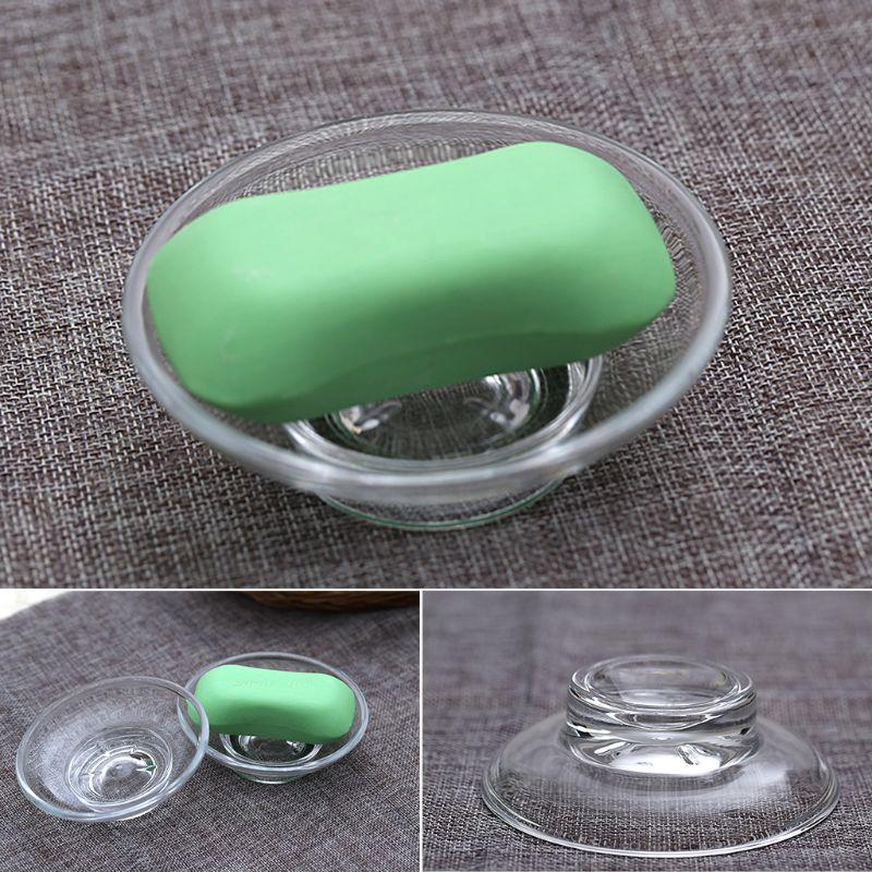 NIKI Soap Dish Round Glass Storage Box Clear Holder Accessories For Shower Bathroom Hotel