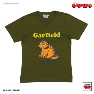 เสื้อยืดผ้าฝ้ายพิมพ์ลายขายดี 🔥 แตงโม (SUIKA) - เสื้อยืดคอกลม การ์ฟิล์ด ลายGARFIELD นั่งมอง  GF.O-046 🔥