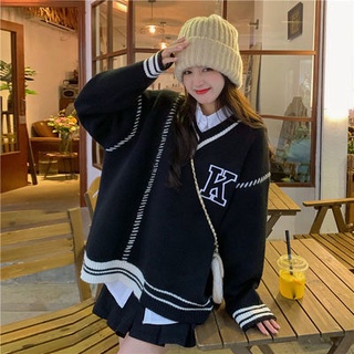 🌈เสื้อไหมพรม เสื้อกันหนาว🌈ใหม่ฤดูใบไม้ร่วงและฤดูหนาวหลวมตัวอักษร jacquard S-XL code