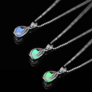 Fashion Spiral Water Drop Luminous Stone Pendant Necklace 3 Colors Charm Chain Necklaces Glowing Chain Statement Jewelry Gift