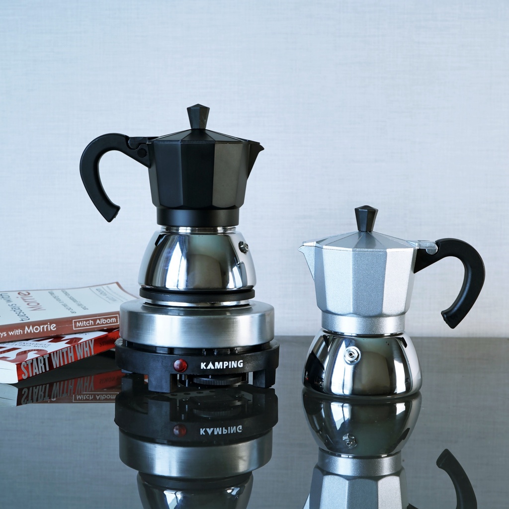 ชุด-สีเงิน-150-ml-มอคค่าพอท-ฐานสแตนเลส-เตา-kamping-สำหรับกาแฟสดที่อร่อยที่สุด