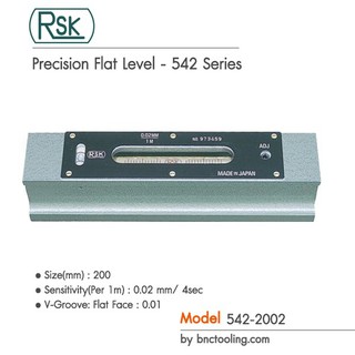 ระดับน้ำตั้งเครื่องจักรความละเอียดสูง,Precision Flat Level,Brand RSK model542 Series,542-2002 ,200x0.02mm/M