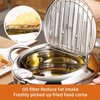 ﹉Deep Ryer Pot Frying Pans 20-24cm With Thermometer And lid kitchen Utensils Japanese Stainless Steel Oil Filter Colande