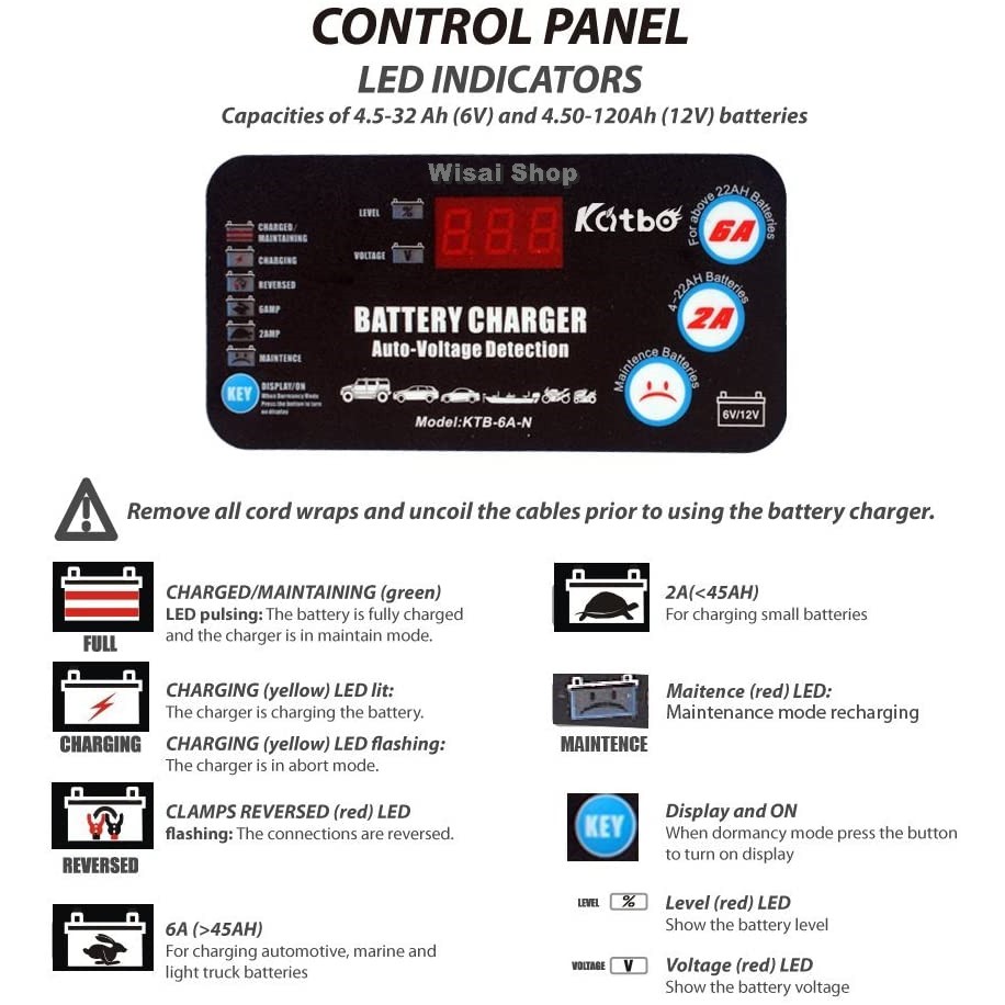 ภาพสินค้าCATBO / KATBO เครื่องชาร์จและกระตุ้นแบตเตอรี่ Battery Charger 6/12VDC, 2-6A, 4-120Ah รุ่น KTB-6A-N พร้อมคู่มือภาษาไทย จากร้าน wisai_shop บน Shopee ภาพที่ 8