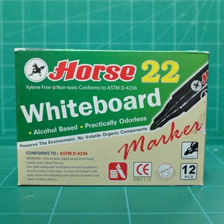 ปากกาไวท์บอร์ดตราม้า Horse Whiteboard Marker H-22 หมึกสีเขียว (1กล่อง/12ด้าม) ขนาดหัวปากกา 2 มม. (Non-Permanent)