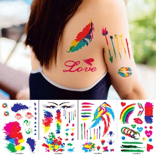 【Magic Tattoo】สติกเกอร์รอยสักชั่วคราว ลายขนนก สีรุ้ง กันน้ํา ติดทนนาน